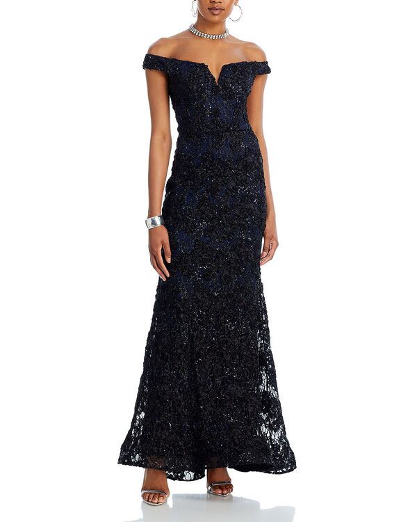 アクア レディース アンダーウェア ナイトウェア レース AQUA OfftheShoulder Embellished Lace Gown Exclusive BlackNavy ブラック