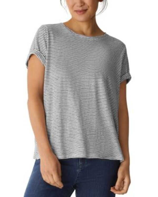 エイリーンフィッシャー レディース トップス Tシャツ クルーネック リネン Eileen Fisher Linen Striped Crewneck Tee WhiteBlack ホワイト