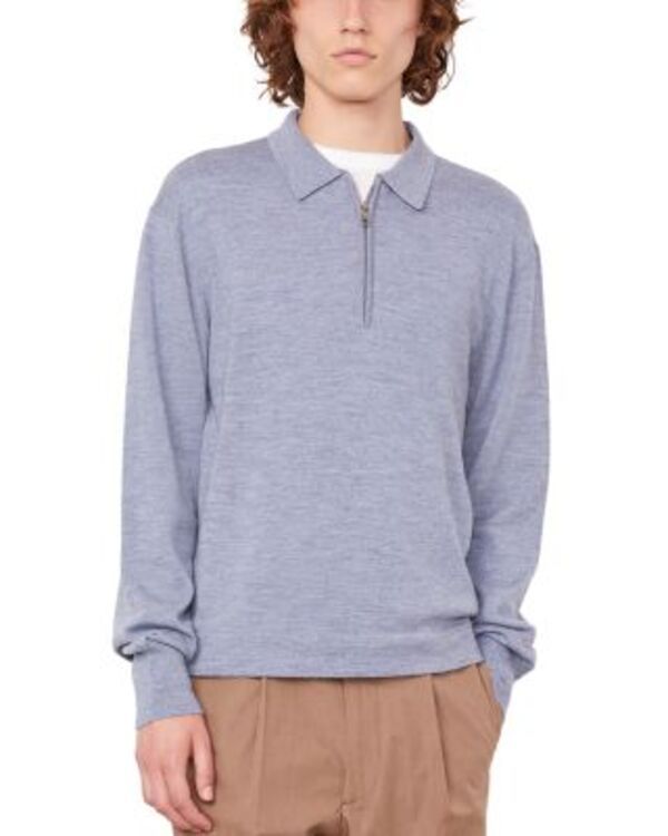 オフィシンジェネレール メンズ アウター ニット・セーター ポロシャツ Officine Gnrale Bene Zip Sweater Polo Heather Stone Blue ヘザー