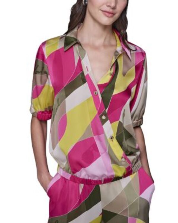 カール ラガーフェルド レディース トップス シャツ プリント ブラウス KARLAGERFELD PARIS Printed Blouse Rouge Olive オリーブ