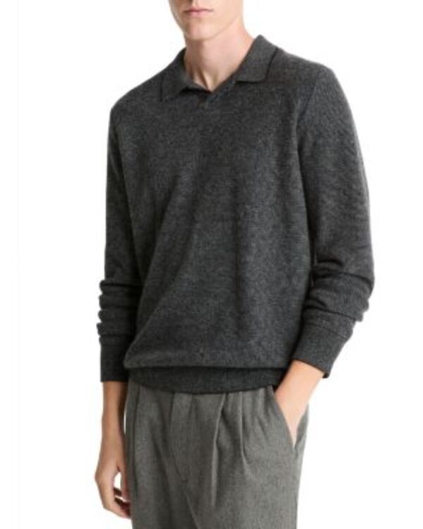 ヴィンス メンズ アウター ニット・セーター Vince Boiled Cashmere Feed Striped Johnny Collar Sweater BlackMedium Heather Grey ブラック