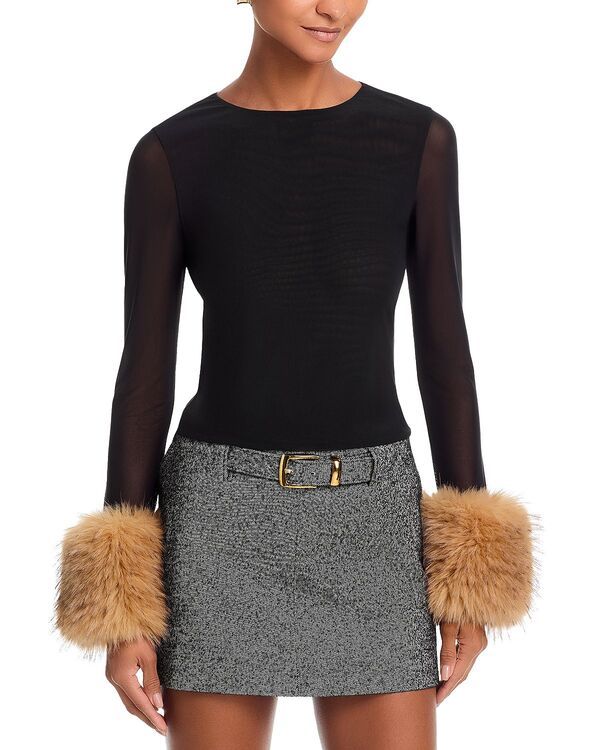 アリスアンドオリビア レディース トップス シャツ Alice and Olivia Delaina Faux Fur Cuff Top Black ブラック