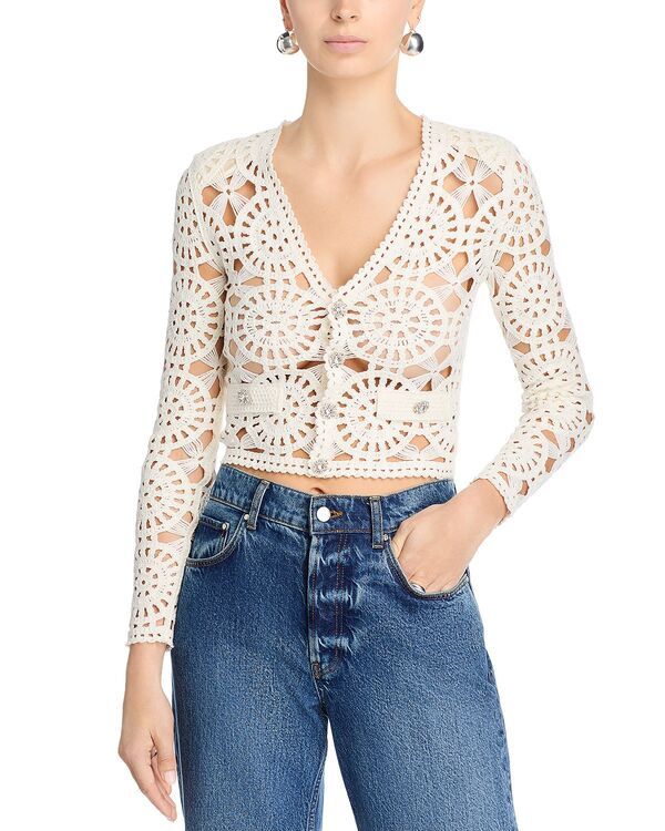 ジェネレーションラブ レディース アウター カーディガン Generation Love Melody Crocardigan White ホワイト
