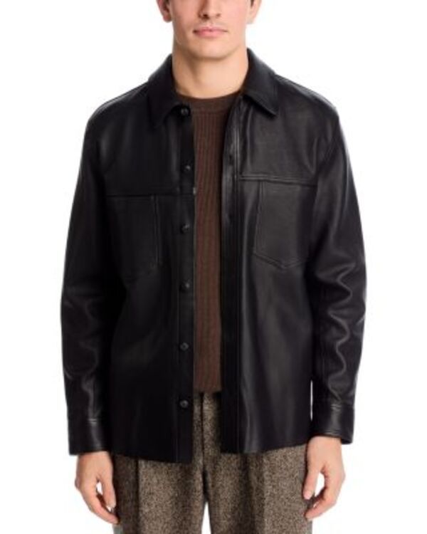 シムカイ メンズ アウター ジャケット・ブルゾン シャツ レザー SIMKHAI Gibson Leather Shirt Jacket Black ブラック