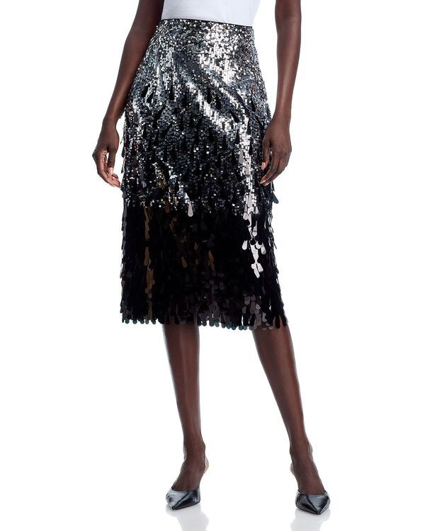 エリータハリ レディース ボトムスカート スパンコール Elie Tahari The Beatrice Sequin Skirt SilverNoir Ombre シルバー