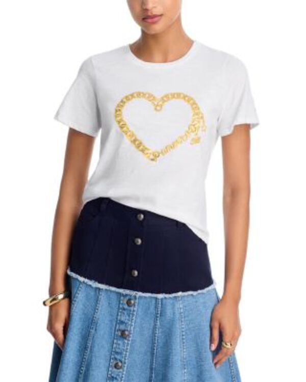 サンク セプト レディース トップス Tシャツ Cinq Sept Amour Heart Chain Shrunken Tee WhiteGold ホワイト