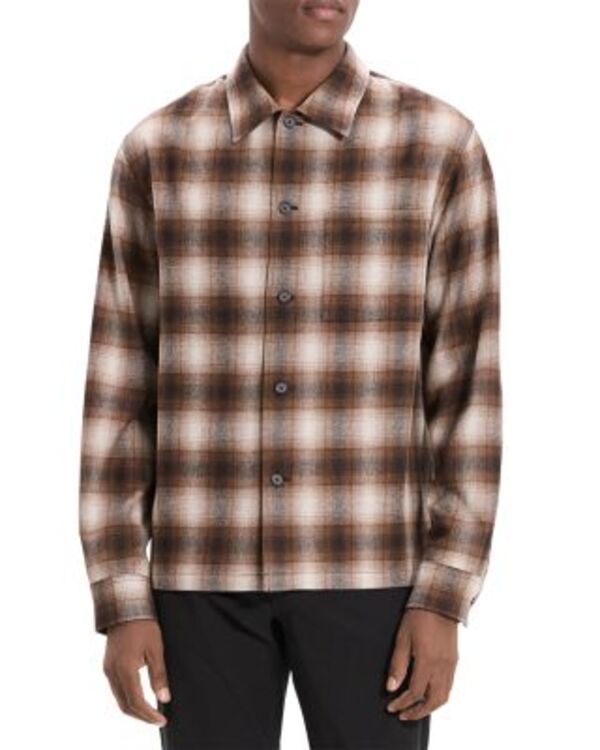 セオリー メンズ トップス シャツ ボタンダウン Theory Plaid Button Down Overshirt Brownwood Multi マルチカラー