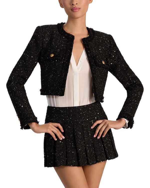 アリスアンドオリビア レディース アウター ジャケット・ブルゾン ツイード クロップド Alice and Olivia Dumontweed Cropped Jacket Black ブラック