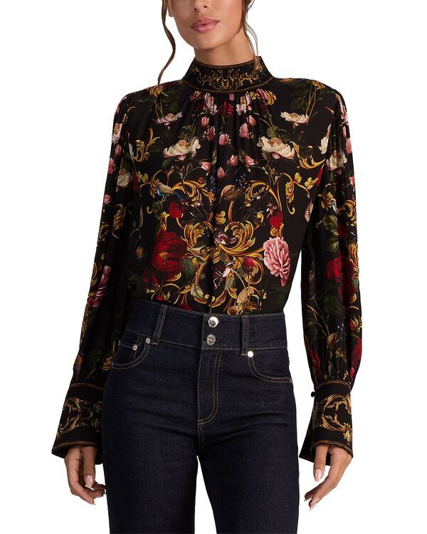 アリスアンドオリビア レディース トップス シャツ モックネック ブラウス Alice and Olivia Marion Mock Neck Embellished Blousevermine