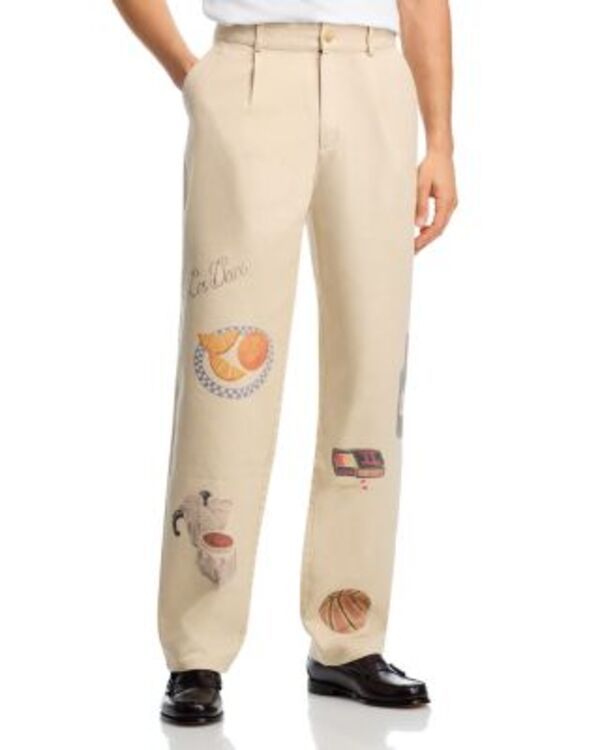 レ ドゥ メンズ ボトムス カジュアルパンツ プリーツ グラフィック Les Deux Romeo Pleated Canvas Graphic Pants Oyster Gray White ホワイト