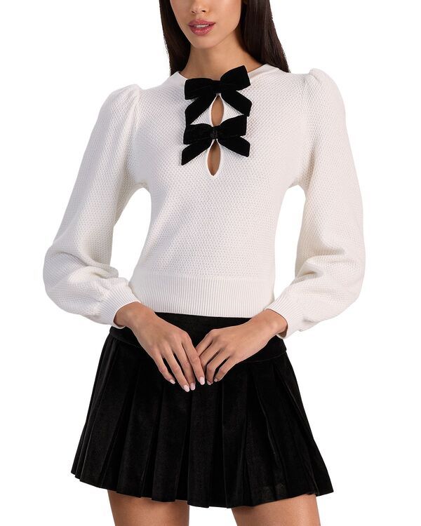 アリスアンドオリビア レディース アウター ニット・セーター Alice and Olivia Doris Puff Sleeve Sweater Soft White Black ホワイト