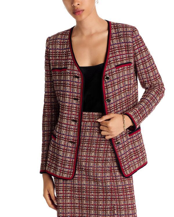 ミソック レディース アウター ジャケット・ブルゾン ツイード Misook Tweed Jacket ScaredMulti レッド