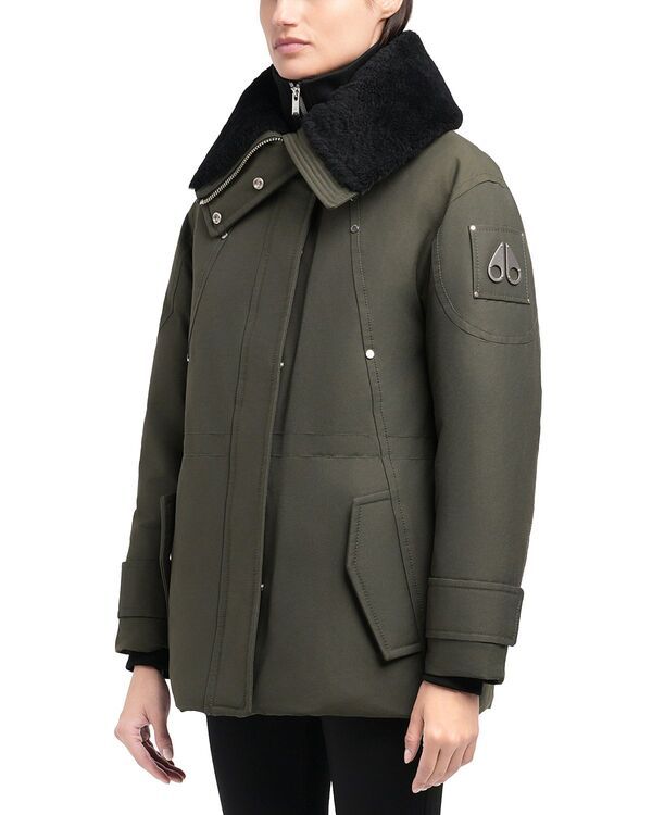 ムースナックル レディース アウター ジャケット・ブルゾン ダウン Moose Knuckles Aurora Shearling Trim Down Jacket Dark Olive オリーブ