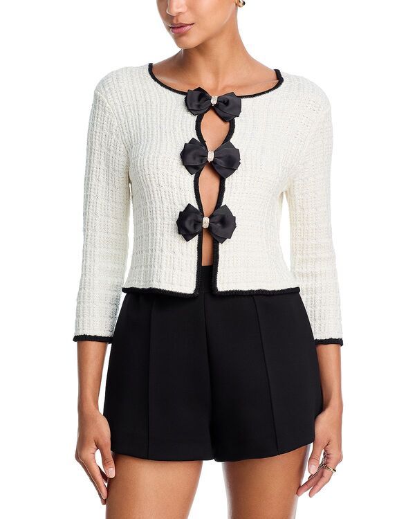 アリスアンドオリビア レディース アウター カーディガン ニット Alice and Oliviakira Boucl Knit Cardigan Soft White Black ホワイト