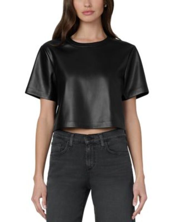 ジョーズジーンズ レディース トップス Tシャツ レザー フェイクレザー Joes Jeans The Boxy Faux Leather Tee Black ブラック