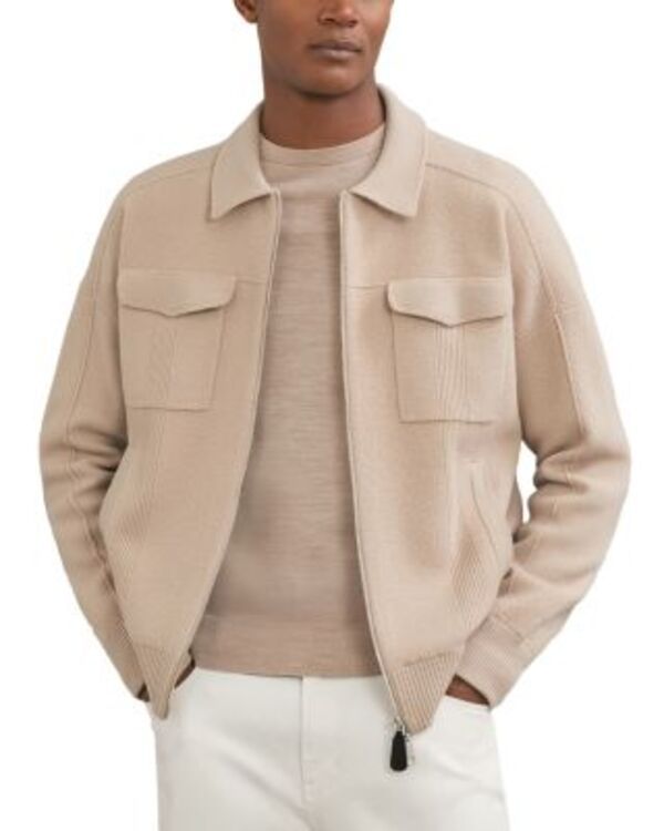 レイス メンズ アウター ジャケット・ブルゾン フルジップ REISS Calder Long Sleeve Zip Through Twin Pocket Merino Jumper Jacket Soft Camel キャメル