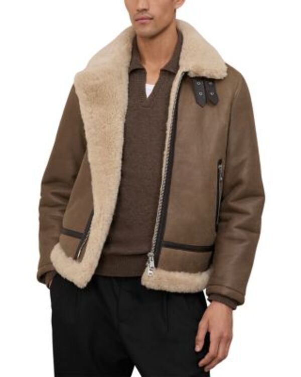 レイス メンズ アウター ジャケット・ブルゾン REISS Hardy Shearling Aviator Jacket Light Brown ブラウン