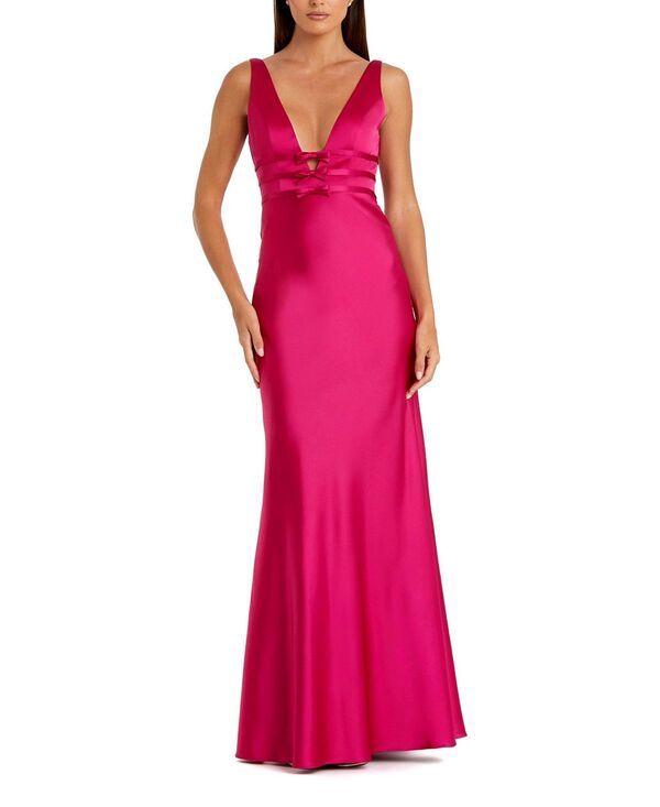 マックダガル レディース トップス ワンピース Vネック サテン ノースリーブ Mac Duggal Sleeveless V Neck Satin Gown with Bow Details Raspberry