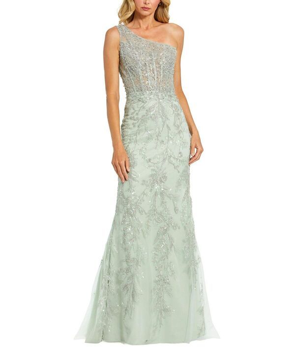 マックダガル レディース トップス ワンピース Mac Duggal One Shoulder Embellished Gown Sage セージ