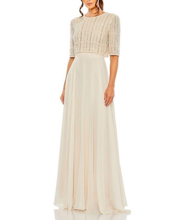マックダガル レディース トップス ワンピース シフォン Mac Duggal Beaded 34 Sleeve Chiffon Gownude