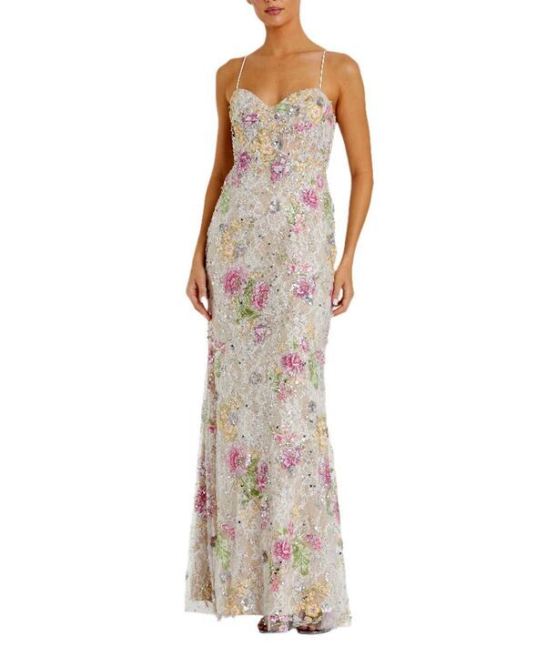 マックダガル レディース トップス ワンピース フラワー柄 ノースリーブ フラワー Mac Duggal Floral Embellished Sleeveless Bustier Gown Ivory Multi アイボリー