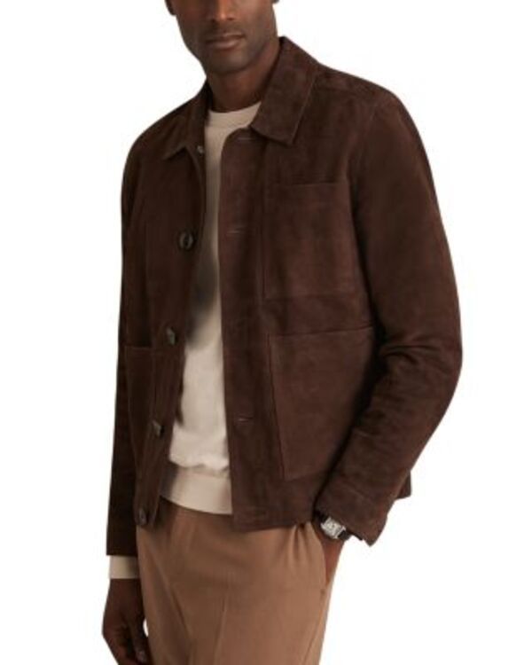 レイス メンズ アウター ジャケット・ブルゾン スエード REISS Wilstead Suede Presstud Trucker Jacket Chocolate チョコレート