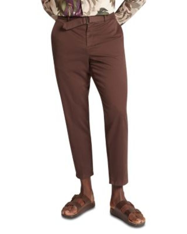 テッドベーカー メンズ ボトムス カジュアルパンツ テーパードフィット コットン Ted Baker Armodo Tapered Fit Belted Cotton Stretch Pants Dark Brown ブラウン