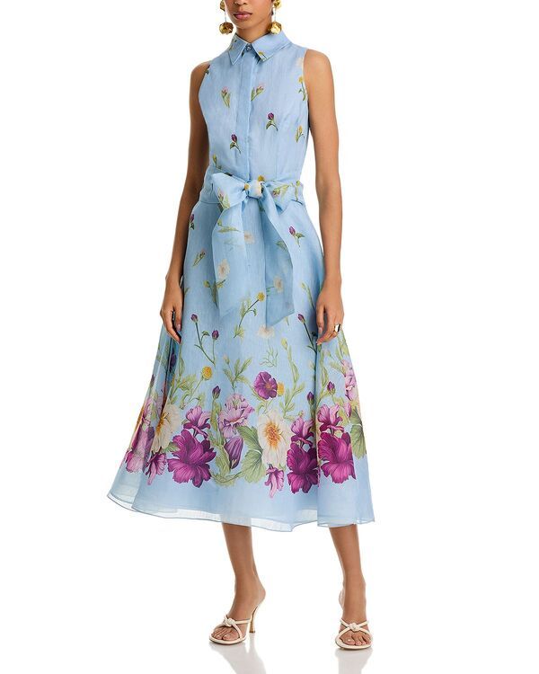 テリジョンバイリッキーフリーマン レディース トップス シャツ シルク リネン Teri Jon by Rickie Freeman Silk And Linen Shirt Waist Dress Light Blue Multi ブルー