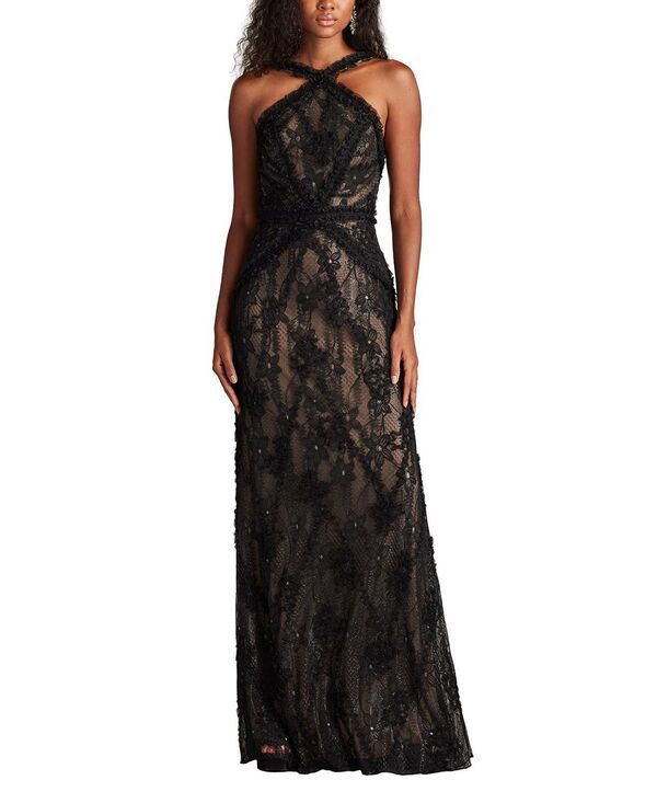 タダシショージ レディース トップス ワンピース 刺繍 ホルター Tadashi Shoji Kaiti Embroidered Halter Gown Black ブラック