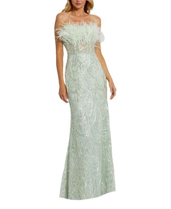 マックダガル レディース トップス ワンピーストラップレス Mac Duggal Strapless Feather Bustier Gown with Embroidery Mint ミント