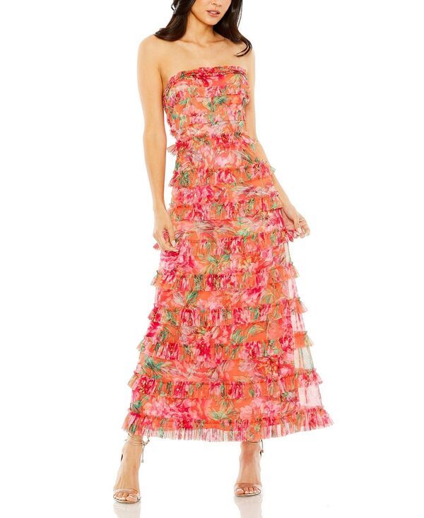 マックダガル レディース トップス ワンピース フリル ストラップレス Mac Duggal Strapless Micro Ruffle Dress Orange Multi オレンジ