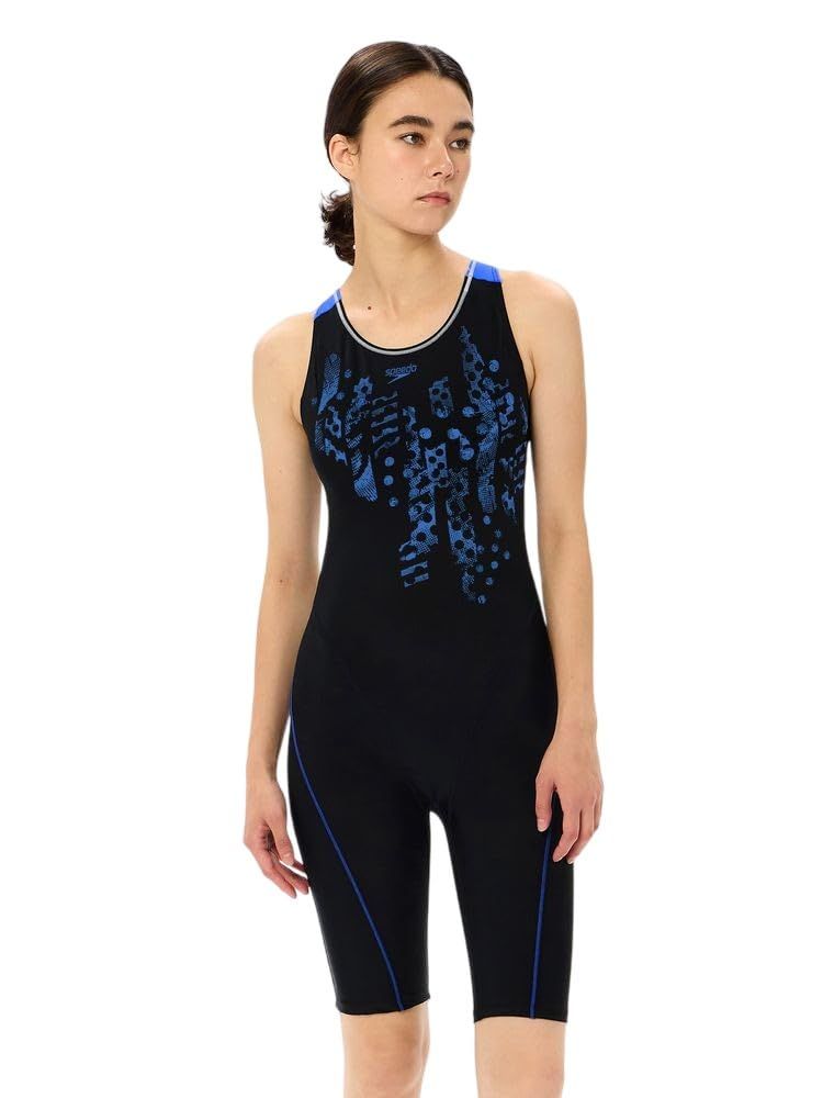 新品 [スピード] フィットネス水着 Crash Dot Loosen Kneeskin クラッシュドットルースンニースキン レディース ブラック/ブルー S