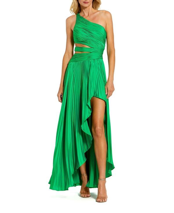 マックダガル レディース トップス ワンピース プリーツ Mac Duggal One Shoulder Pleated Charmeuse Gown with Slit Springreen グリーン