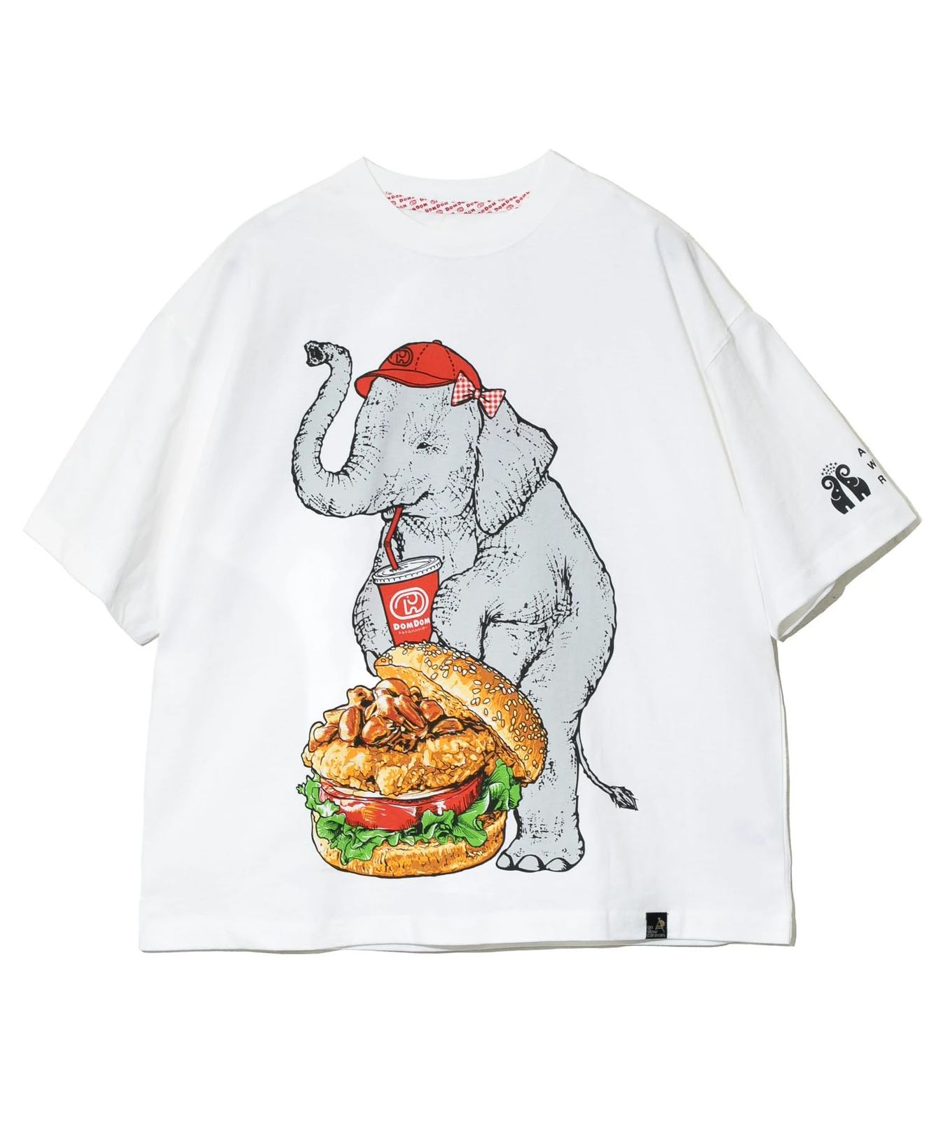 新品 [go slow caravan] 341963 DOMDOM×gsc 味噌ピーチキンバーガーゾウBIG TEE ホワイト L