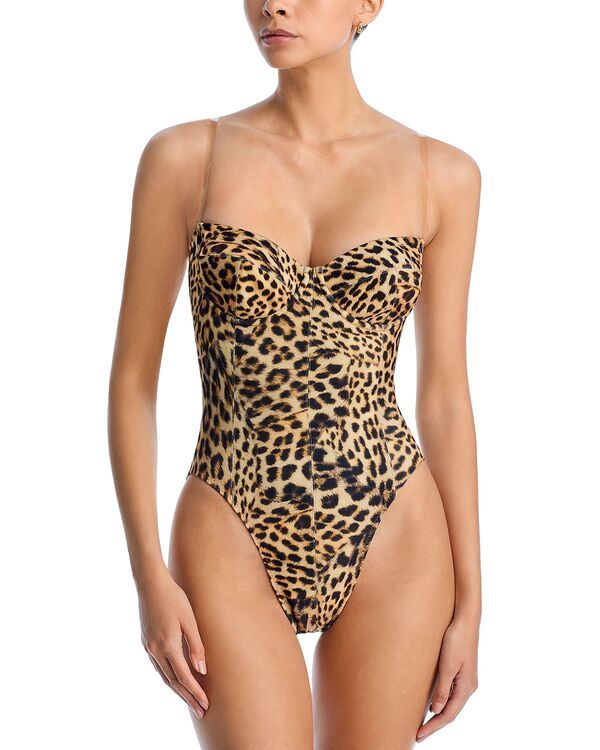 ノーマカマリ レディース 水着 上下セット Norma Kamali Corset Mione Piece Swimsuit Cheetah Patch