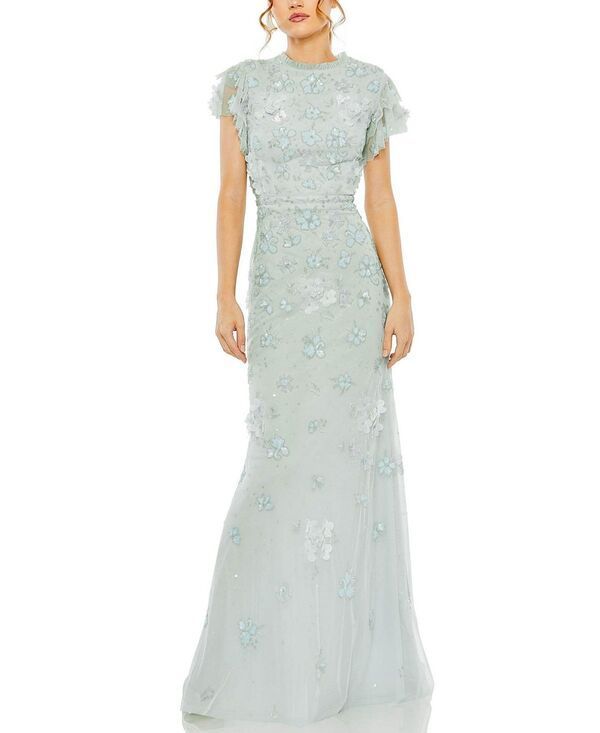 マックダガル レディース トップス ワンピース ハイネック フラワー柄 フラワー Mac Duggal Floral Embellished High Neck Flutter Sleeve Gown Periwinkle