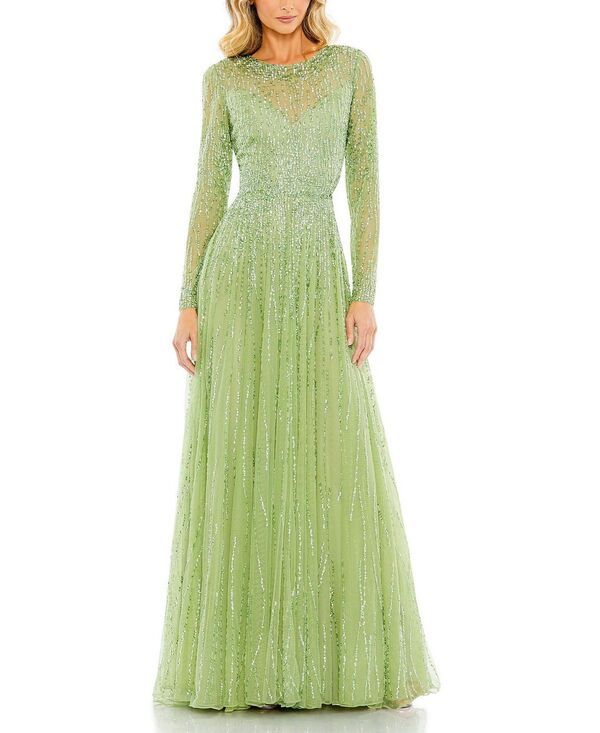 マックダガル レディース トップス ワンピース ハイネック スパンコール Mac Duggal Sequined Illusion High neck Long Sleeve Gown Sage セージ