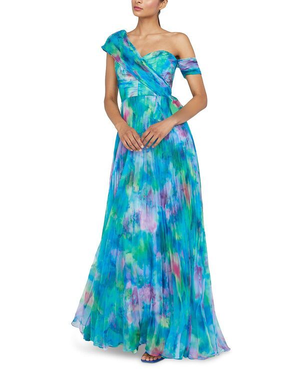 セイア レディース トップス ワンピース アシンメトリー プリーツ プリント Theia Davina Printed Pleated Asymmetric Gown Aquatic Blue ブルー