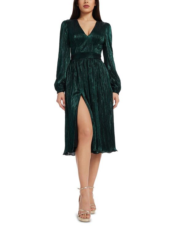 ドレスザポプレーション レディース トップス ワンピース トール Dress the Population Holly Long Sleeve Metallic Pliss Dress Deep Emerald エメラルド