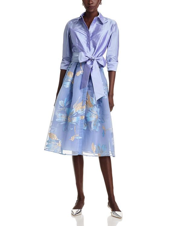 テリジョンバイリッキーフリーマン レディース トップス シャツ フラワー柄 フラワー Teri Jon by Rickie Freeman Textured Taffeta Floral Jacquard Shirt Dress Peri Winkle Mul