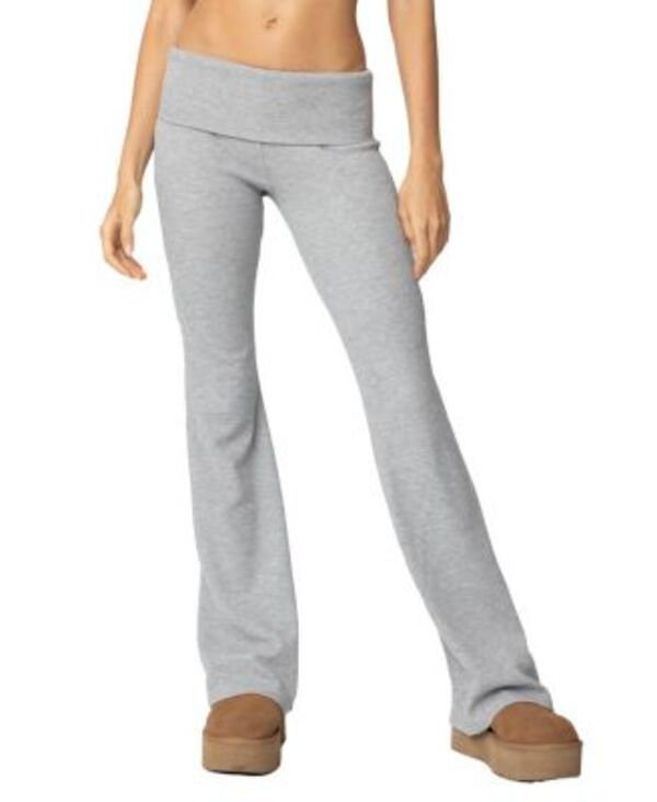 アディクテッド レディース ボトムス カジュアルパンツ ニット Edikted Sab Fold Over Waffle Knit Pants Gray Melange グレー