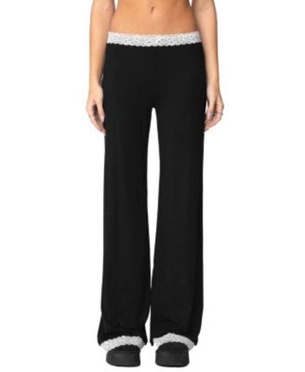 アディクテッド レディース ボトムス カジュアルパンツ レーストリム コントラスト レース Ediktedomino Contrast Lace Trim Pants Black ブラック