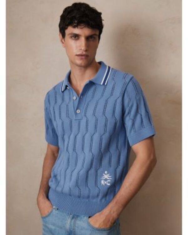 レイス メンズ トップス ポロシャツ REISS CHE Oasis Pointelle Tipped Polo Blue ブルー