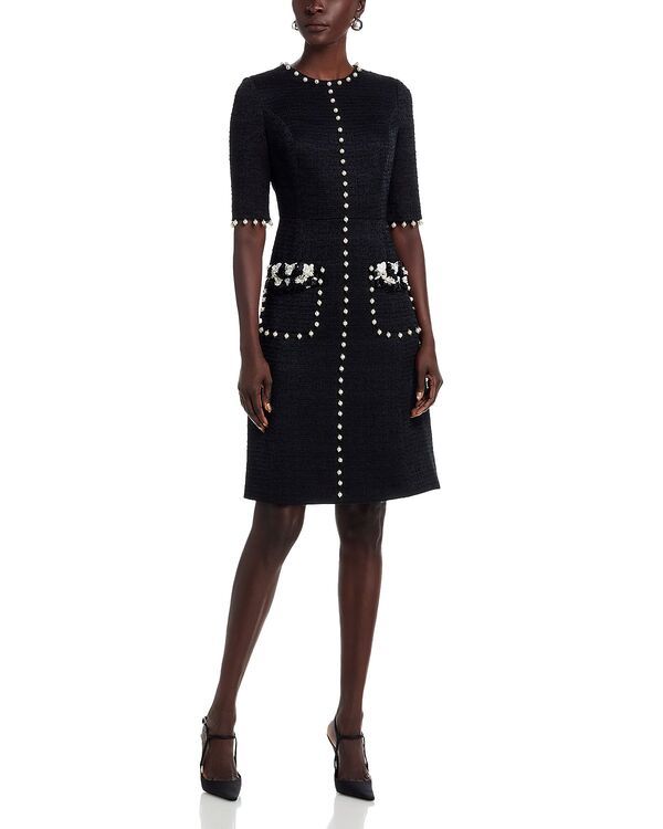 テリジョンバイリッキーフリーマン レディース トップス ワンピース Teri Jon by Rickie Freeman Boucl Embellishedress Black White ホワイト