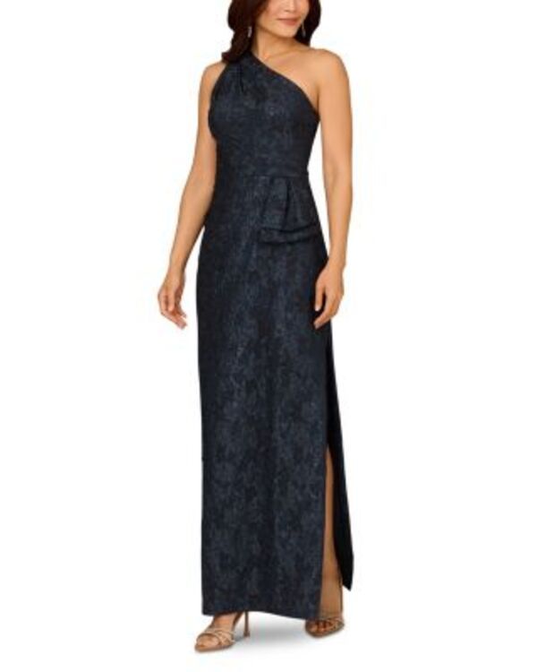 アイダンマットックス レディース トップス ワンピース Aidan Mattox Stretch Jacquard One Shoulder Gownavy Multi ネイビー