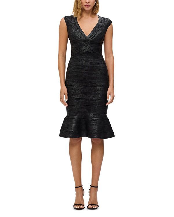 エルベレジェ レディース トップス ワンピース トール Herv Lger The Metallic Sophie Dress Black Foil ブラック