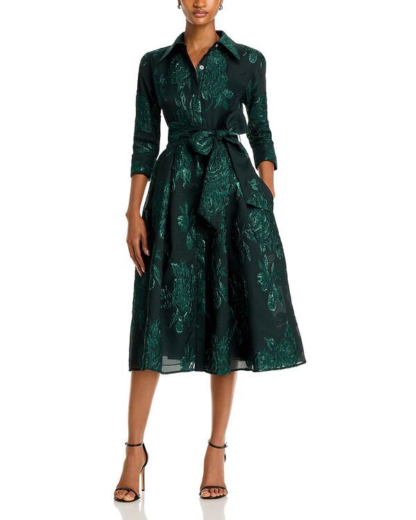 テリジョンバイリッキーフリーマン レディース トップス ワンピース ミディ トール シャツ Teri Jon by Rickie Freeman Metallic Jacquard Midi Shirt Dress Emerald エメラルド