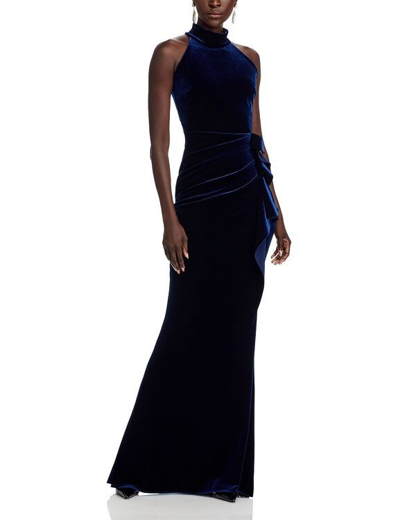 チアラ ボニ プティ ローブ レディース トップス ワンピース ベルベット Chiara Boni La Petite Robe Gudrum Long Velvet Gown Blu Notte