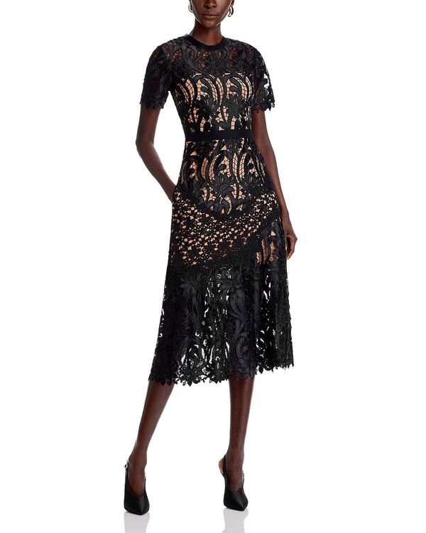 セルフ・ポートレイト レディース トップス ワンピース ミディ レース SelfPortrait Prairie Guipure Lace Midi Dress Black ブラック