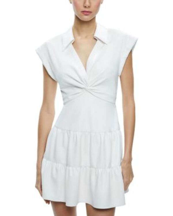 アリスアンドオリビア レディース トップス ワンピース キャップ レザー フェイクレザー Alice and Olivia Mila Faux Leather Twist Front Cap Sleeve Dress Off White オフホワイト